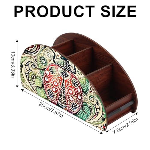 Image of DIY Diamond Painting Storage Box, Red Ladybug Handmade 5D Diamond Art Case Multi-Compartment Wooden Desktop Organizer Holder for TV AC Remotes Makeup Brushes Pens Tabletop Craft Storage
