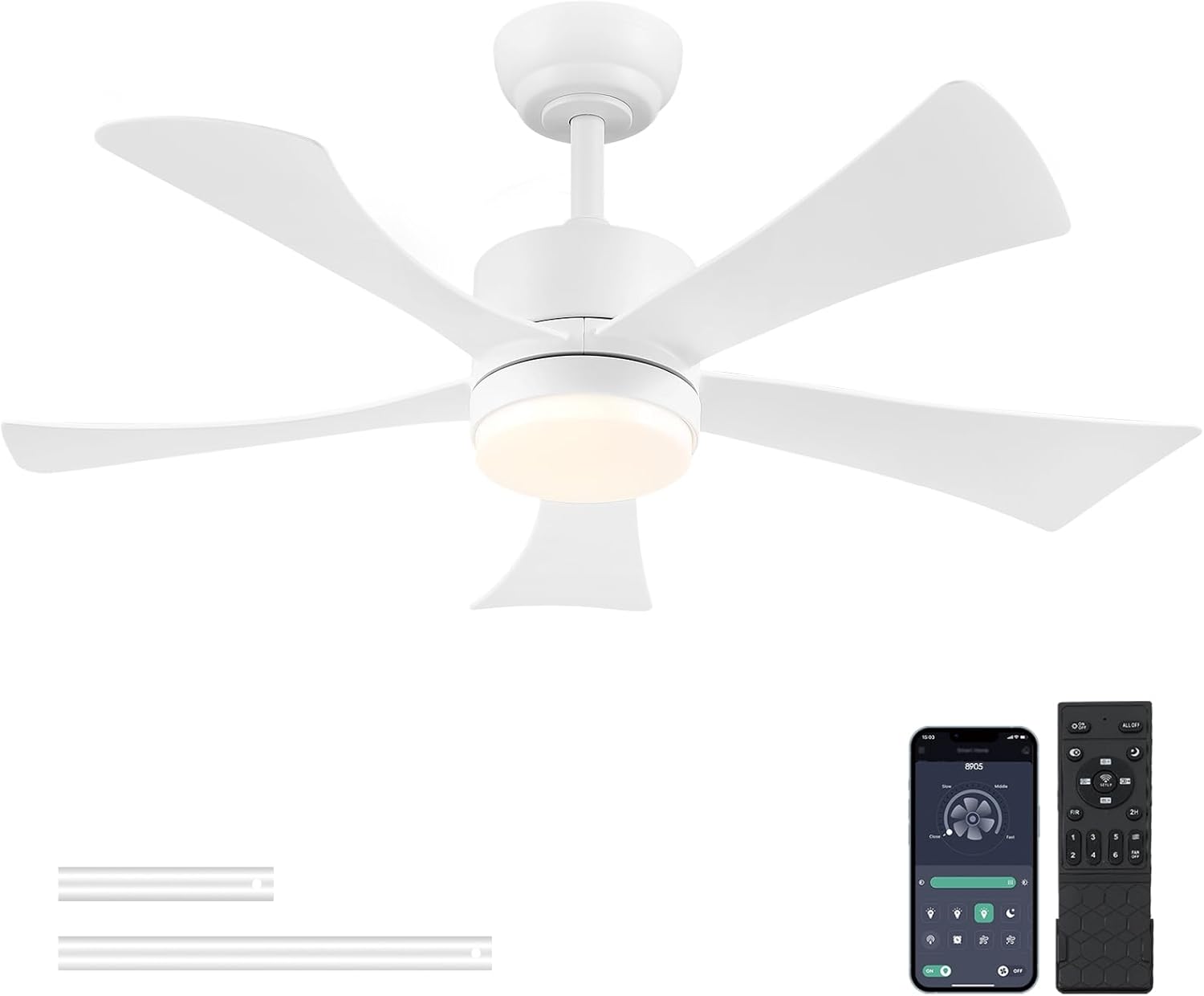 42 inch Ceiling Fans with Lights, Modern Ceiling Fan with Remote Control App, DC Motor Quiet, 3CCT Dimmable Memory, Led Sloped Flat Ceiling Fan with Light for Bedroom Indoor&Outdoor Patio White 42 inch White