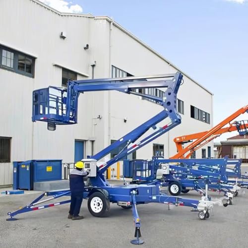 Image of Heavy-Duty Telescoping Ladder, Electric Telescopic Boom Lifting Platform Trailer-Mounted Articulated Aerial Workstation for Warehouse Climbing and Storage Organization