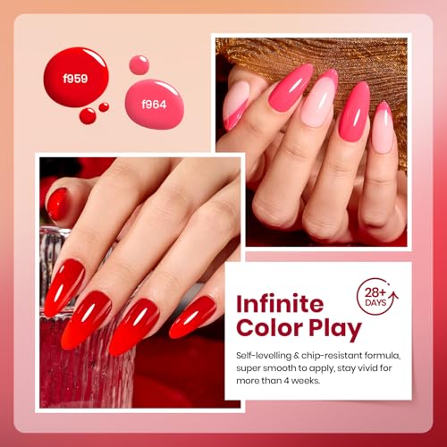 Image of Beetles Red Gel Nail Polish Set - Crimson Horizon 6 Colors Gel Polish Kit Burgundy Bloody Red Pink Colors Soak off UV LED Lamp Needed Manicure DIY Home Gifts for Women