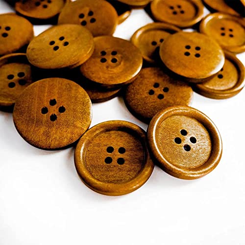 Image of Pack of 12 Buttons Diameter 25 mm,(1 inch) 4 Holed for Sewing and Art and Craft Round Buttons with 4 Holes| (Brown Wooden)