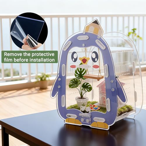 Image of Jumping Spider Enclosure, Penguin Style Small Spider Terrarium with Magnetic Feeding Hole, Escape-Proof Habitat for Tarantula, Mantis, Beetle
