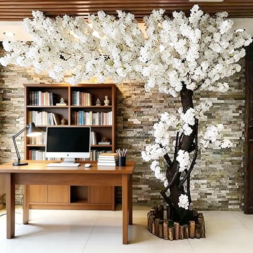 6.7FT Large Artificial Cherry Blossom Tree White,Japanese Faux Cherry Blossom Tree for Home Decor Indoor Outdoor,Arbol De Cerezo Artificial with Silk Flowers for Garden Living Room Wedding Party