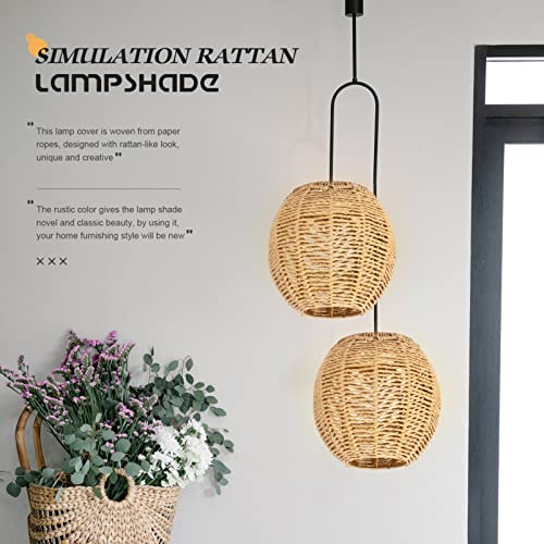 Doitool 1 Retro Rattan Woven Pendant Light Cover, Boho Handwoven Rattan Natural Light Fixture, Bulb Guard Lamp Cage For Pendant Light, Lamp Holder, Ceiling Fan Light Bulb (Random Khaki Dark/Light) #TOP1