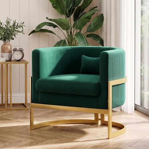 Apeaka Green Accent Chair Modern Velvet Barrel Chair with Gold