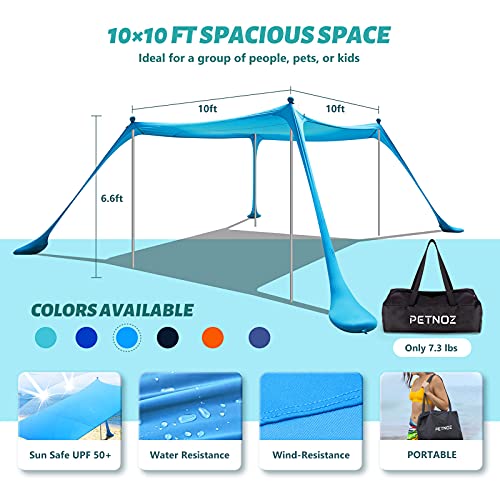 Petnoz Beach Tent Canopy Sun Shade Upf50+, Easy Pop Up Anti-Wind Sun Shelter With Stability Poles/Carry Bag/Ground Pegs/Sand Shovel, Portable Sunshade For Beach Camping (Royal Blue, 10×10 Ft 4 Pole) #TOP3