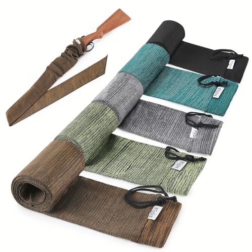 Flyfan 5Pcs Silicone Treated Knit Gun Socks - 52 x 4.5 Inches for Rifles and Shotguns, Thicken Elastic Design Hunting and Shooting Holder Socks for Gun Storage, Dad Stocking Stuffers - Flyfan