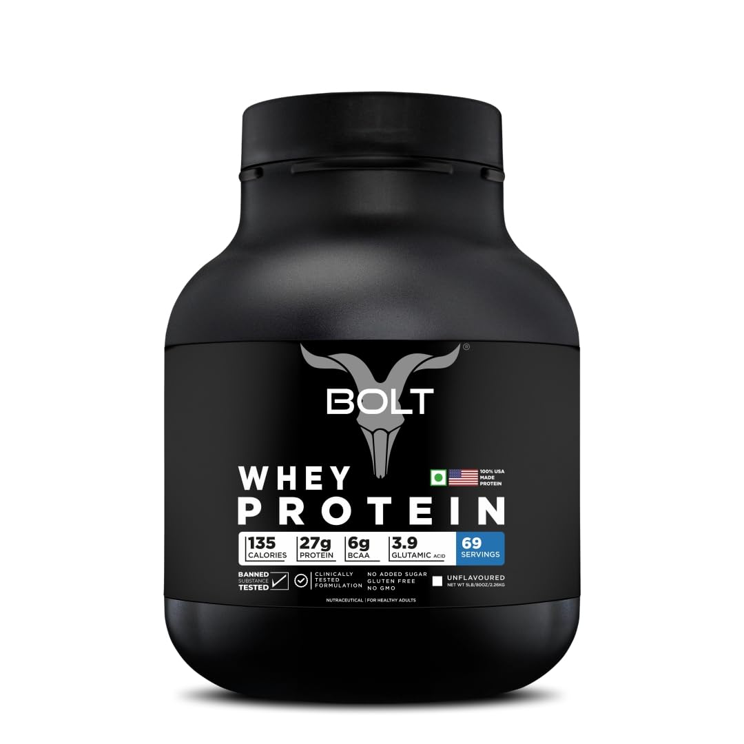 bolt 100% whey protein powder|with superfood phycocyanin|5lb/2.268kg (69 servings) | unflavoured