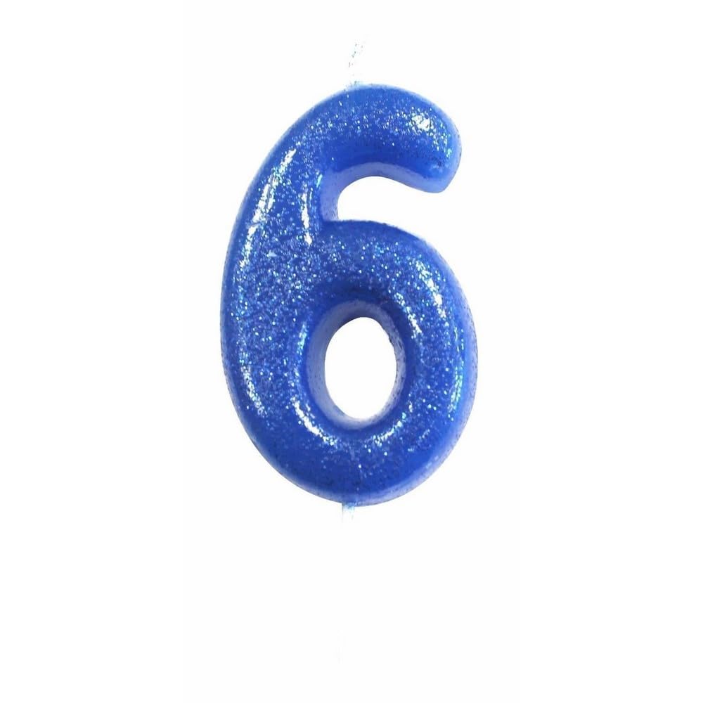 Anniversary House Blue - Glitter Number 6 Candle Number: 6