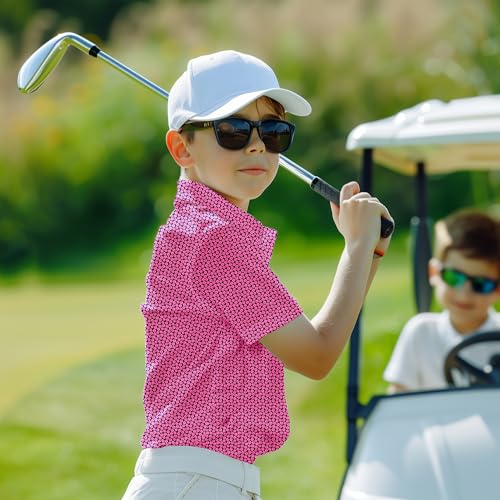 Image of Boys Polo Shirt Short Sleeve Performance Dry Fit Stretch Funny Print Active Casual Collared Golf Shirts for Boy