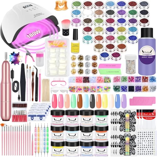 Milai Kit Uñas Semipermanentes Con Lámpara UV/LED 180W, 12 Colores Acrílicas, Extensión Para Principiantes, Esmalte Gel
