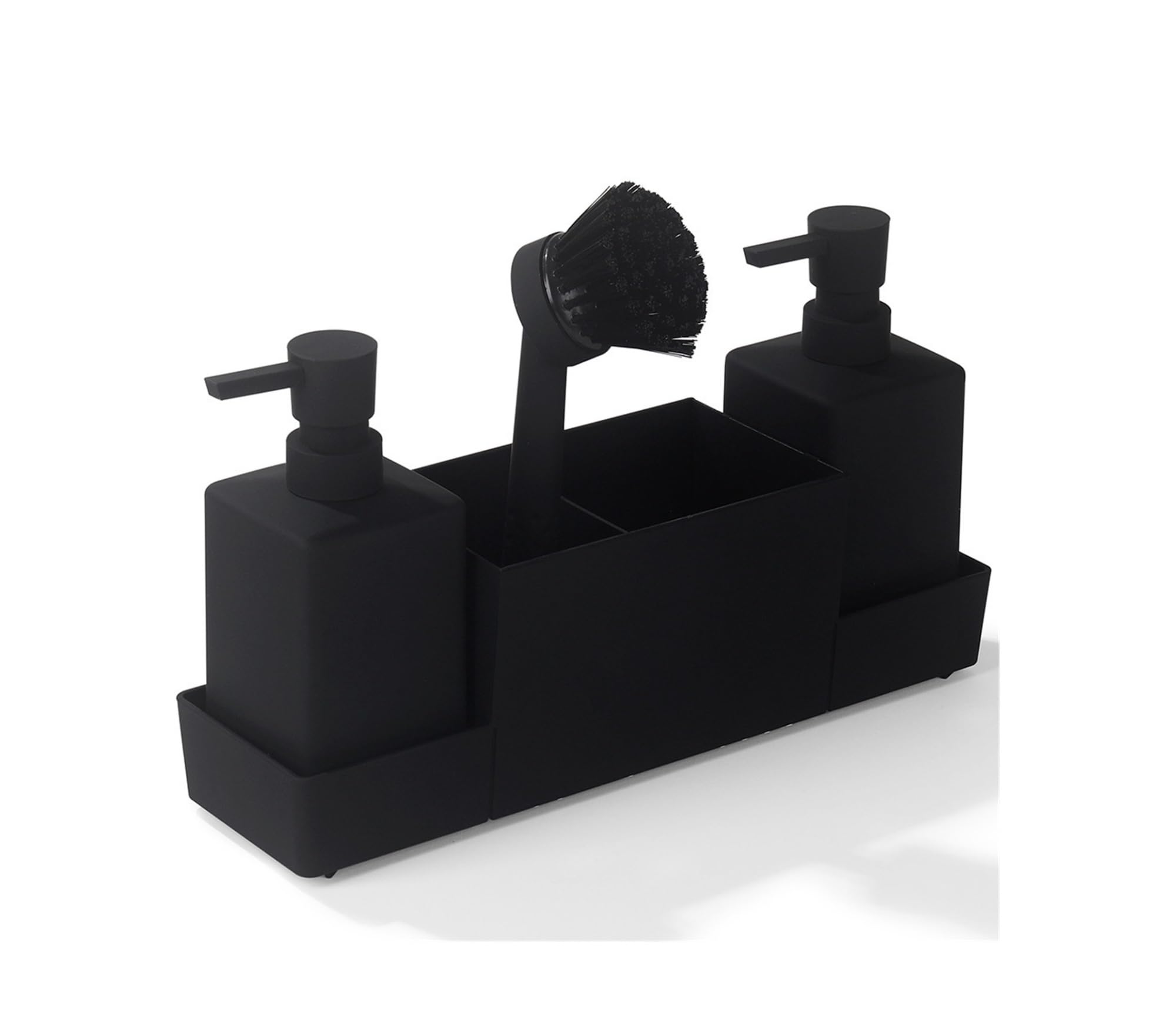 Kitchen Sink Caddy Organizer with Soap Dispenser Holder Brush and Sponge Storage Rack for Countertop Black