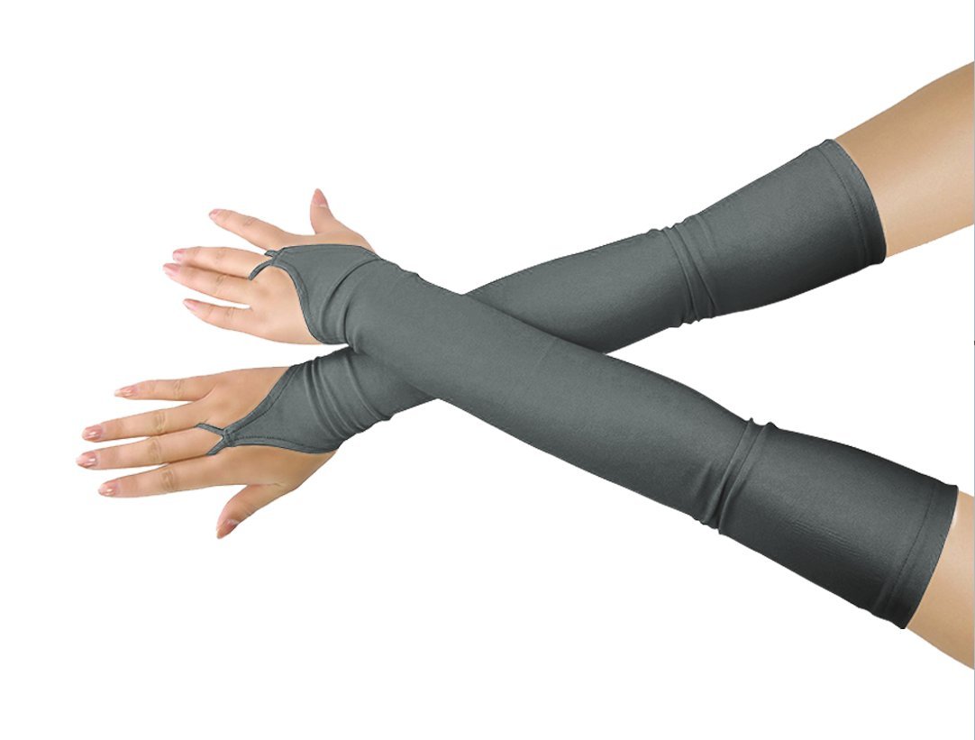 lucky baby store Girls' Boys' Adults' Halloween Makeup Fingerless Over Elbow Cosplay Costume Gloves (gray)