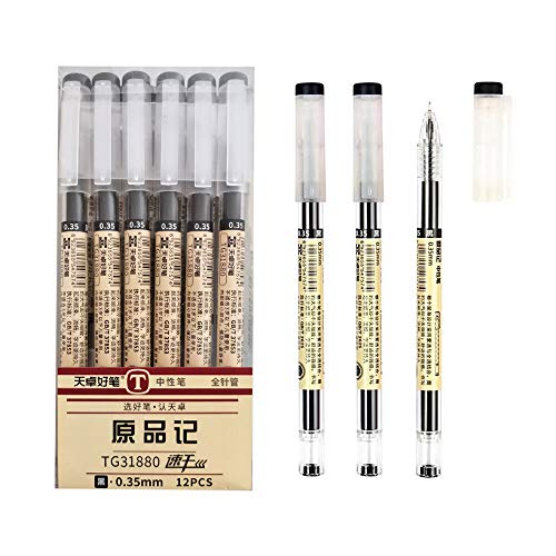 Black Gel Ink Rollerball Pens 0.35mm Extra Fine Gel Pens for Writing Journaling Drawing Art Students, Japanese Style School Office Stationery Supply (12 Pieces)