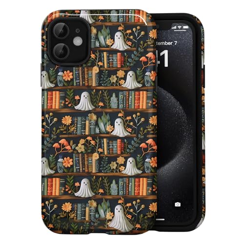 Coque iPhone 11 fantôme et livres | Design esthétique automnal