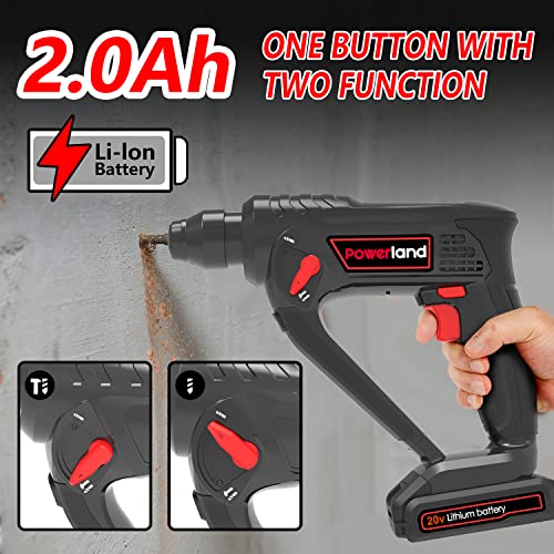 Powerland HD08 Akku-Bohrhammer 20 V Akku-Bohrhammer 3-in-1-Funktion mit 2.0 A Lion-Akku/Schnellladegerät Li-Ionen-Werkzeugsatz gutes Werkzeug für Zuhause in der Garage und im Freien – Bild 5
