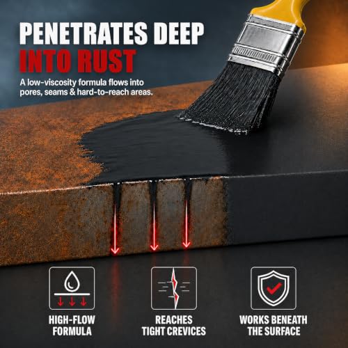Image of DWIL Rust Converter for Metal, 2 in 1 High-Flow Fluidity Converts Rust, Rust Converter Paint and Primer to Long-Lasting Protective Coating, No Primer Needed, Black, 32 oz