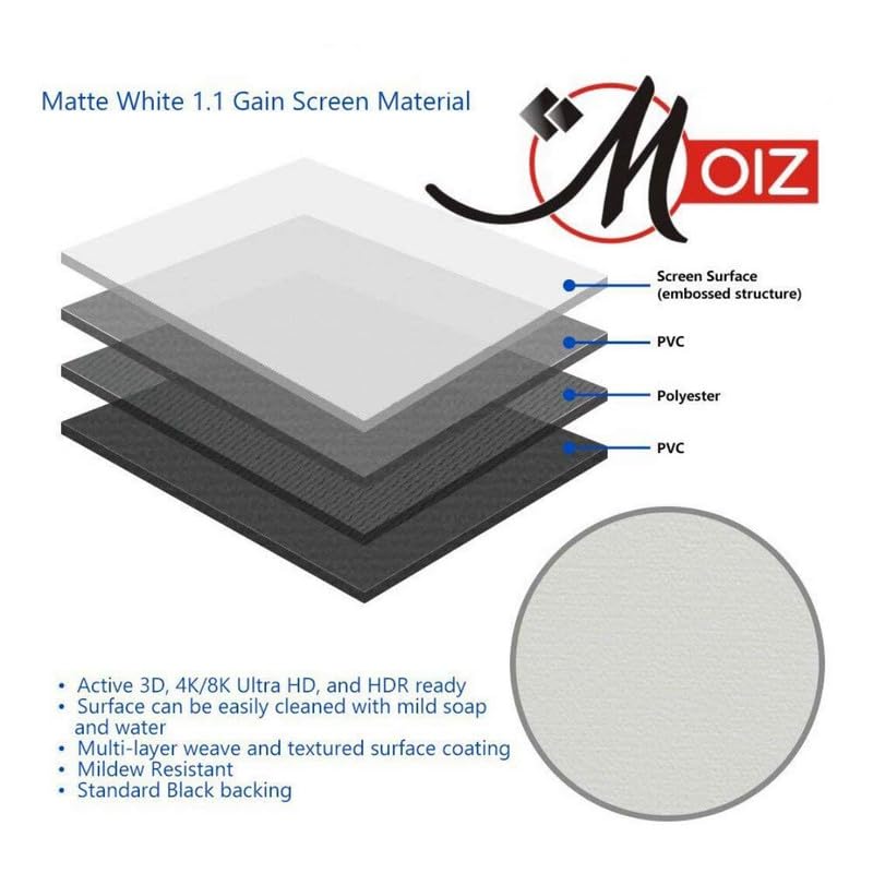 Image of MOIZ Wall Autolock Pull Down Projector Screen 7 Ft. x 5 Ft. - 100 inch Diagonal, 4:3 Format Supports UHD-3D-4K Technology(White)