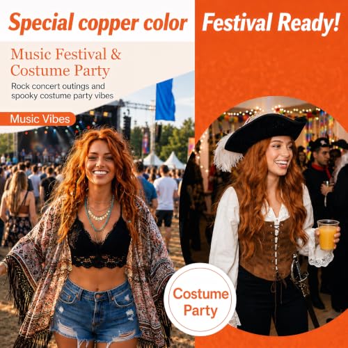 Image of Sunny Hair Clip in Hair Extensions Real Human Hair 135g for Fuller Hair | 18 Inch Human Hair Clip in Extensions Copper Orange Secure Hold Clip Ins Full Yet Comfortable for Casual Wear