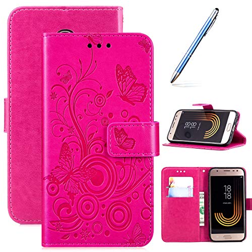 Robinsoni Case Compatible with Samsung Galaxy J730 Phone Case Wallet Galaxy J730 Leather PU Phone Cover Shockproof Kickstand Case Flip Note Book Style Phone Cover Heavy Duty Case Hard Case Butterfly