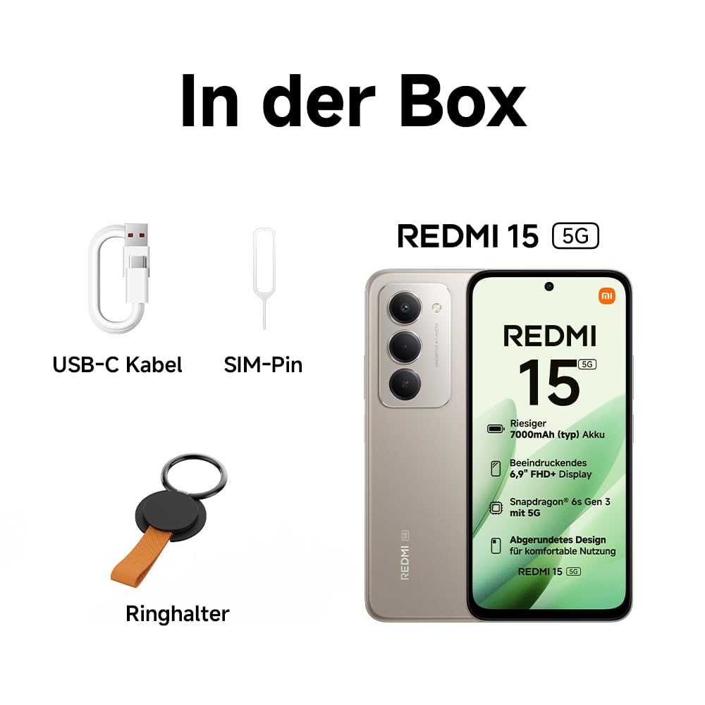 XIAOMI REDMI 15 5G Smartphone, 8+256GB, 50MP Kamera, 7000mAh Akku, Schwarz | Handy mit Android, 6,9'' FHD+ DotDisplay 144Hz, Snapdragon® 6s Gen 3, 6nm-Prozess, Octa-Core-CPU,50MP Hauptkamera,