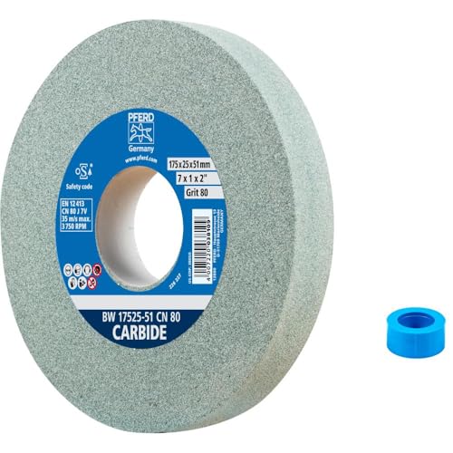 PFERD TOOLS Schleifbockscheibe CARBIDE, 175x25x51mm, SiC 80, 39009726 – Weiche, aggressive Schleifscheibe für harte Materialien, z. B. Hartmetall, mit Reduzierhülse (32mm)