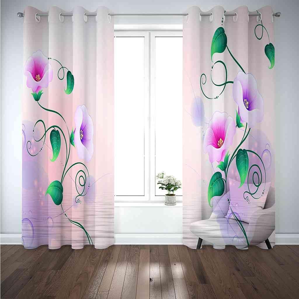 Modern Blackout Curtains with Eyelet 3D Printed Thermal Insulated Window Treatments Purple Flowers in Water Living Room Bedroom Window Drapes 2 Panel Set 72" X 108" (2XW46"xL54")