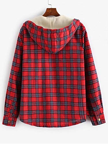 ZAFUL Men's Casual Plaid Fleece Jacket Unisex Men Drawstring Hooded Coat Fuzzy Hoodie2