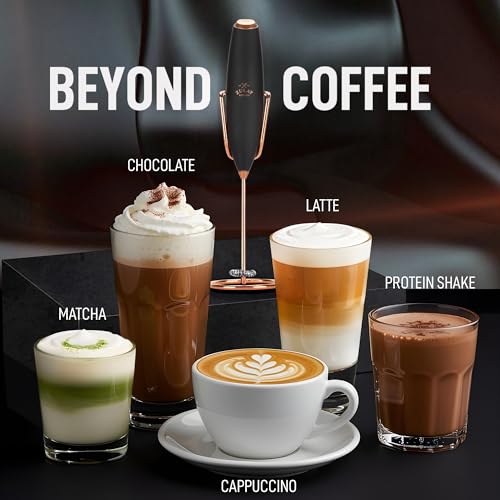 Image of Zulay Kitchen Powerful Milk Frother Wand With Duracell Batteries - Ultra Fast Handheld Drink Mixer - Electric Whisk Foam Maker for Coffee, Lattes, Cappuccino & Matcha - Z1 Motor - Exec Black Copper