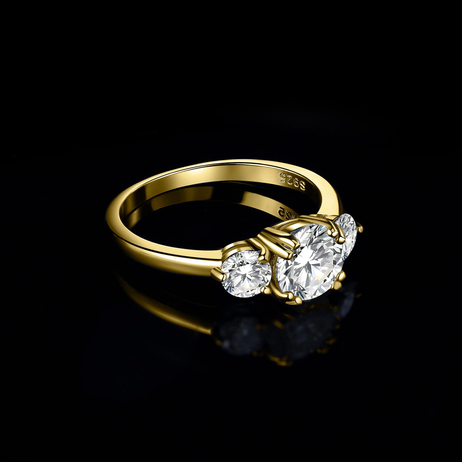 JewelryPalace Tres Piedras Anillo Mujer Plata Oro 14k Oro Rosa, Anillo de Compromiso Plata de Ley 925 Promesa Niña Clásico Piedra, Conjunto Joyas para Novia
