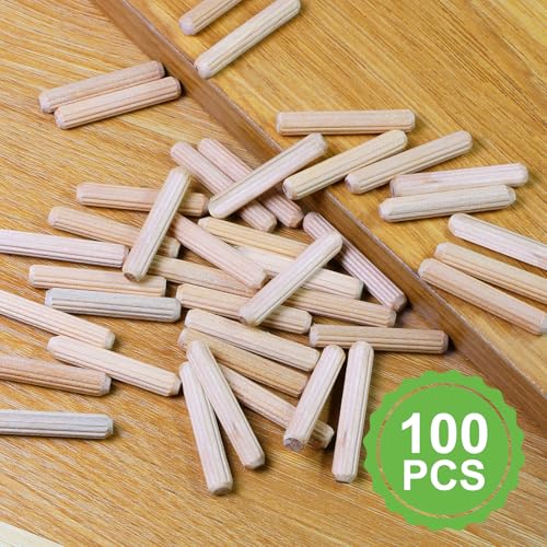 1/4\" x 1-1/2\" Wooden Dowel Pins, FoDau770 Fluted Wood Dowel Rods, Natural Beech Wood Dowel Pegs for Crafts, Woodworking, DIY Furniture - 100 Pieces - Thumbnail 2