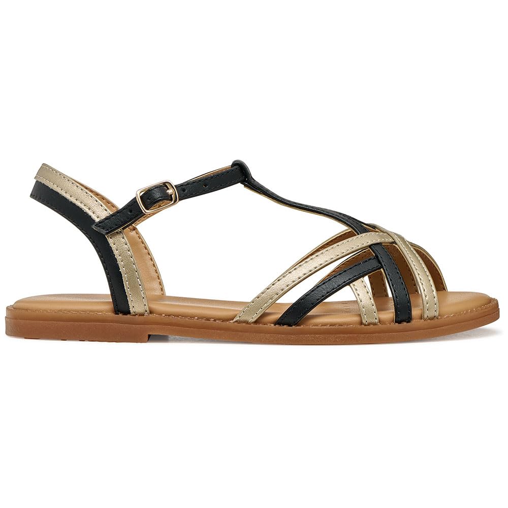 Geox J Karly Girl Sandal, Black/Platinum, 38 EU