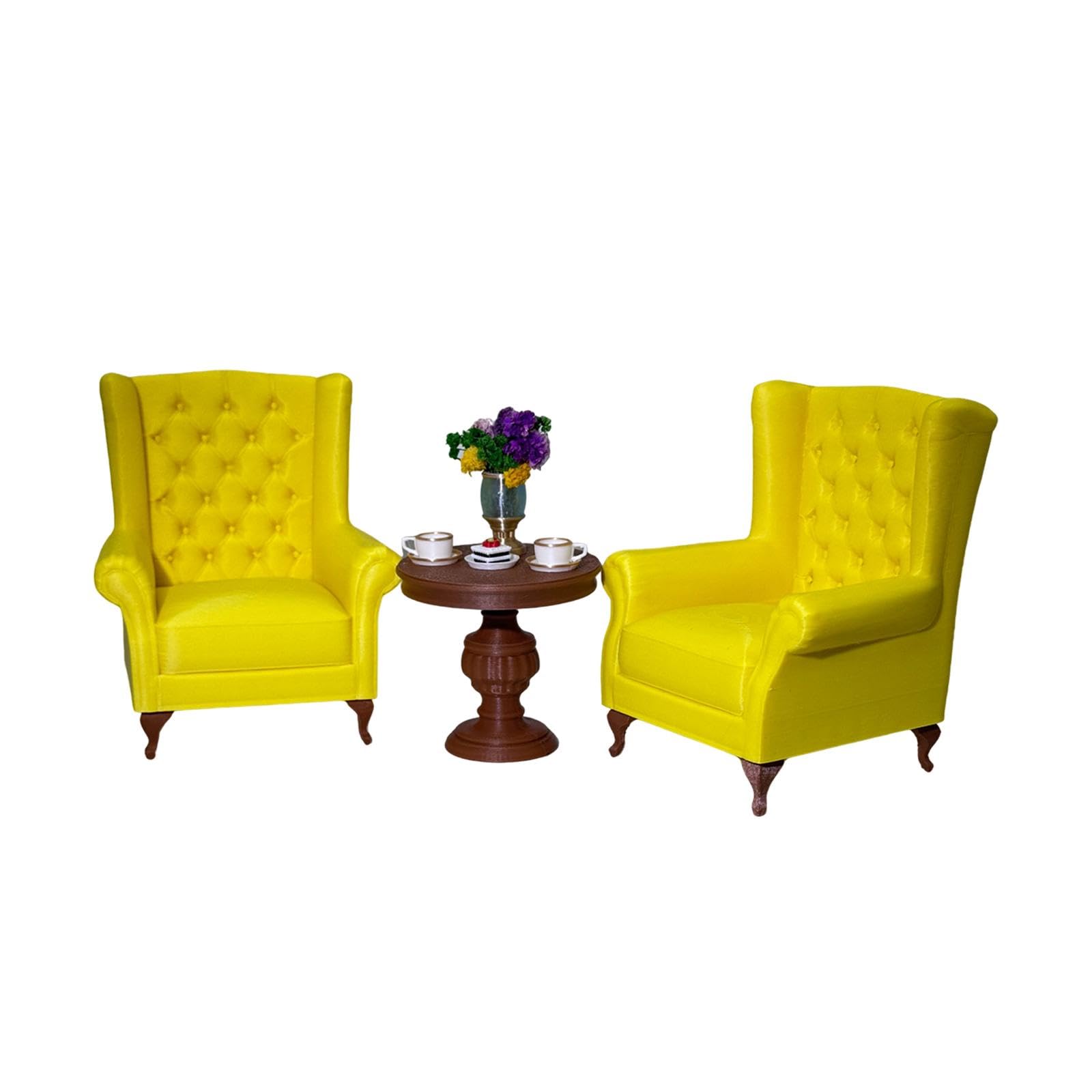 Oshhni American- Dollhouse Miniature Sofa Set, Dollhouse Furniture, 1:12 Scale, Craft Supplies, Mini Decoration, Mini Sofa Table Set, Yellow