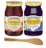Smuckers Low Sugar Strawberry Preserves and Concord Grape Jelly, 15.5 Ounce (Pack of 2) - with Spice...