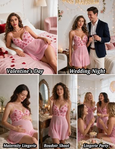 Image of Avidlove Women Lingerie Lace Babydoll Strap Chemise Halter Teddy V Neck Sleepwear