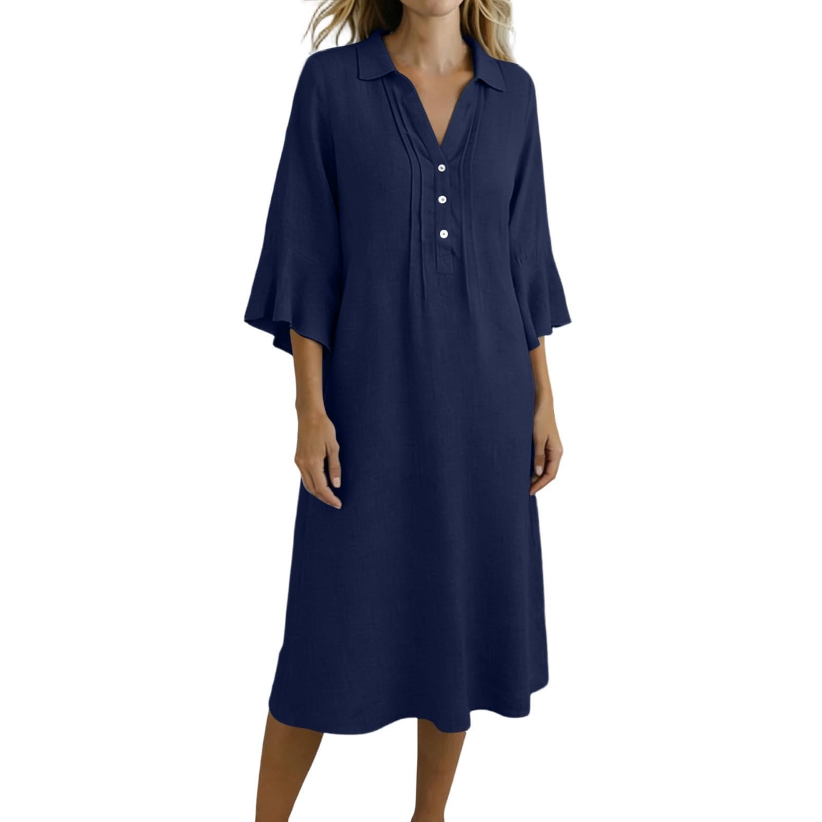 2026 Chemise décontractée à col cranté Manches Trois-Quarts Boutons Devant d'été Unie pour Femme Parfaite Quotidien idéale pour Les Vacances et Le Bureau