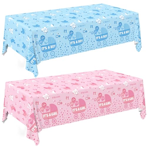 Image of Gatherfun Baby Gender Reveal Party Supplies: 2-Pack Gender Reveal Decorations,Disposable Plastic Tablecloth, Ideal Table Cover for Boy or Girl, Baby Shower Party Decorations