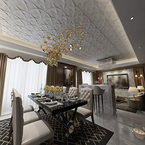 Image of Art3d Floral Decorative PVC Ceiling Tiles, 24 x 24 in, 12-Pack, White