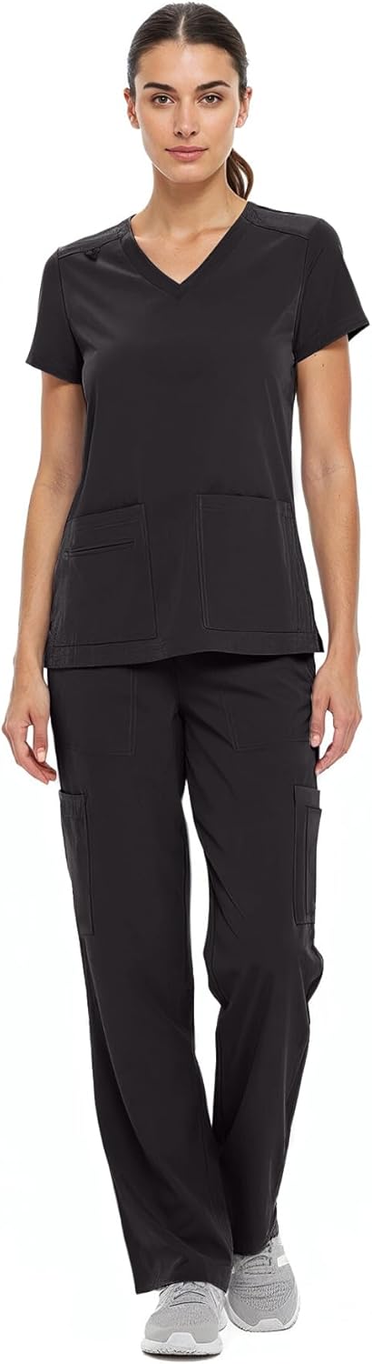 Natural Uniforms Women's Cool Stretch V-Neck Top and Cargo Pant Scrub Set with Regular and Petite Sizes - Image 2