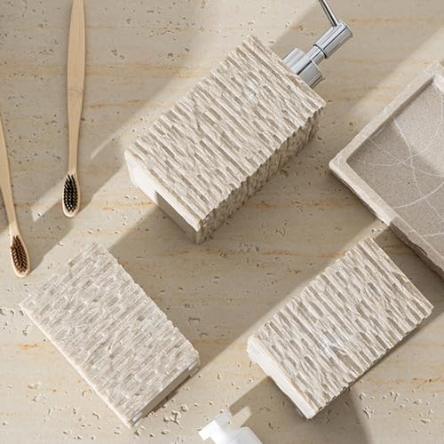 Ensemble de salle de bain résine texture rocheuse distributeur de savon et plateau - 4