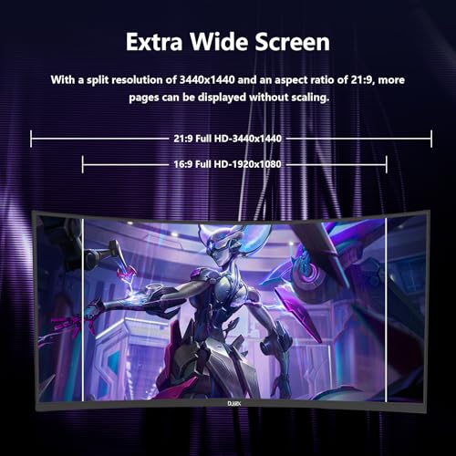 DJiEX 34 Inch Curved Gaming Monitor,21:9 WQHD 3440x1440 165Hz Curved 1500R - Ultrawide Computer Monitor PIP/PBP,1ms(MPRT) 127% sRGB,HDMI & DP,Tilt Adjustable,Panoramic for Office & Immersive Gaming by DJiEX - Image 2