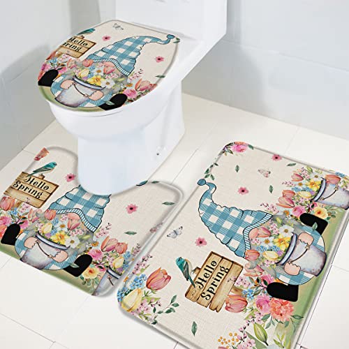 ARTtikke 3-teiliges Badezimmer-Teppich-Set mit Blumen-Zwergen, Frühlings-Leinenmaserung, Badematten-Set, superweich… – Bild 5