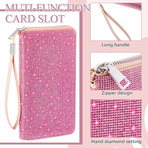 Image of MotiMind Pink Bling Gift Glitter Sparkly Wallet for Women Rhinestone /Pearl Wallet RFID Blocking Phone Purse Gifts for Mother's Day (Rhinestone)