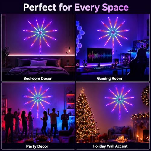Image of MORIACC Smart Firework LED Lights, Color Changing Lights for Bedroom with Realistic Blooming Visuals, USB Powered Room Decor, App & Remote Control, Music Sync Strip Light for Party(11.8 inches)