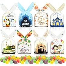 AhfuLife 80 Pcs Eid Mubarak Party Treat Bags, Eid Mubarak Decorations, Ramadan Mubarak Sweets Biscuit Goodie Favor Bags for Islam Party Decorations