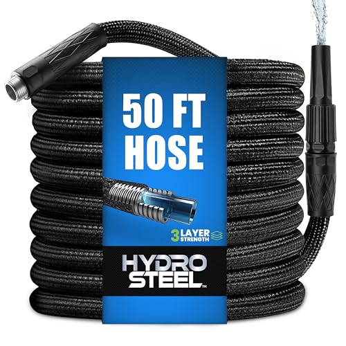 Hydrosteel 50 Ft Heavy Duty Metal Garden Hose with Nozzle