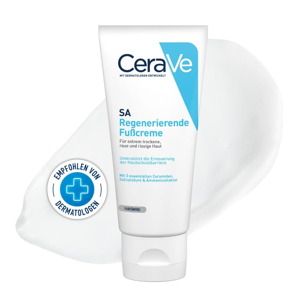 CeraVe Regenerierende Fußcreme, Feuchtigkeitsspendend, Langanhaltende Wirkung dank essenzieller Ceramide, Hyaluron- und Salicylsäure, Bei trockener Haut, 88 ml