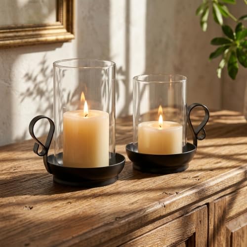 Image of Inweder Hurricane Candle Holder Black: 2 Pcs Pillar Candle Holders