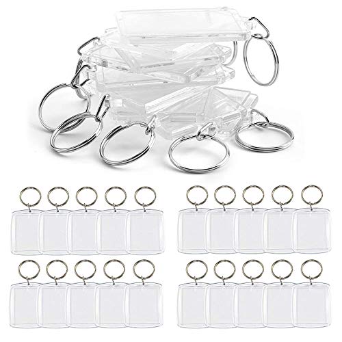 Nsiwem Fotoschlüsselanhänger 30 Stück Fotoanhänger Transparent Acryl Bild Schlüsselanhänger mit Schlüsselring Mini Bilderrahmen Leer Schlüsselring Bilderrahmen für Lichtbild Größe 4,5 x 3,5 cm Cover