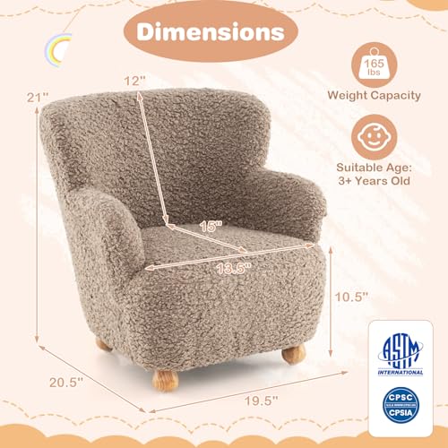 Image of KOTEK Comfy Toddler Chair, Sherpa Kids Armchair with Rubber Wood Legs, Children Reading Chair for Boys & Girls, Upholstered Kids Sofa for Playroom Bedroom Nursery (Brown)